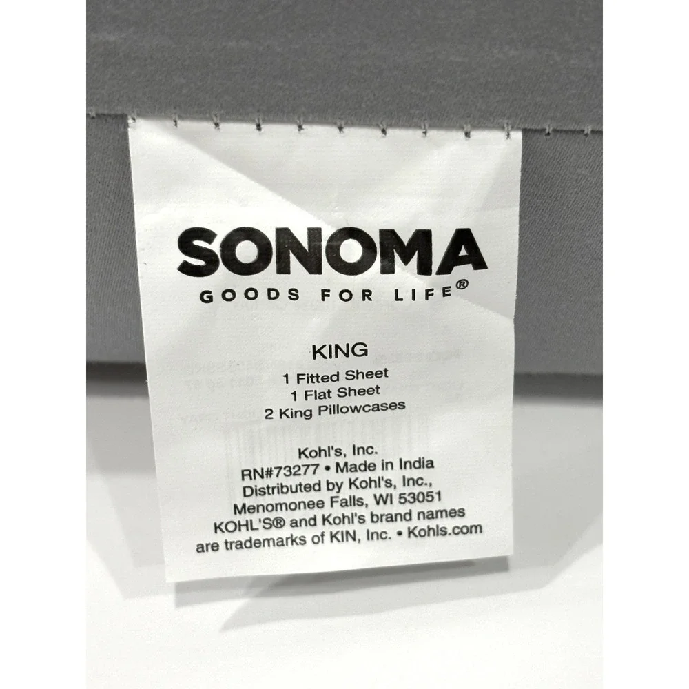 Sonoma Goods For Life HygroCotton King Sheet Set Light Gray 100% Cotton 4pc